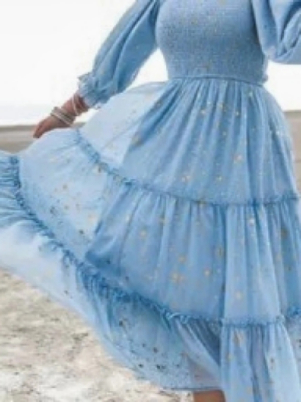 NWT Ivy City Co Starry Nights Dress Baby Blue Gold Stars XS - Picture 6 of 6
